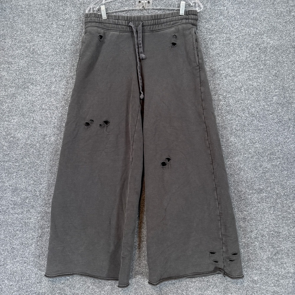 Aerie Wide Leg Sweatpants Womens Small Gray Distressed Ripped Lounge Pants Baggy